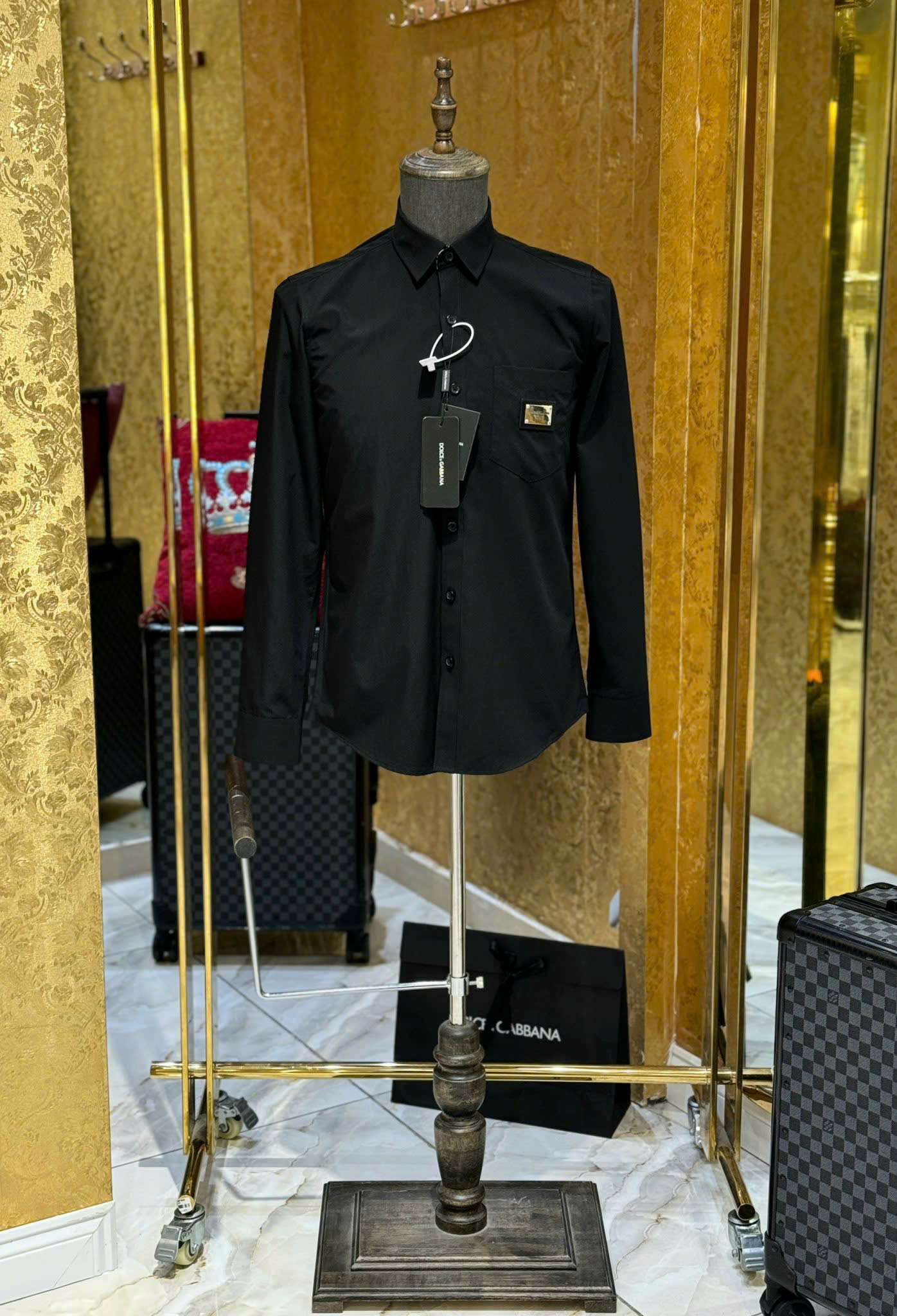 Áo sơ mi dài tay Dolce Gabbana DG tag vuông túi ngực check họa tiết cổ tay Like Auth on web CD